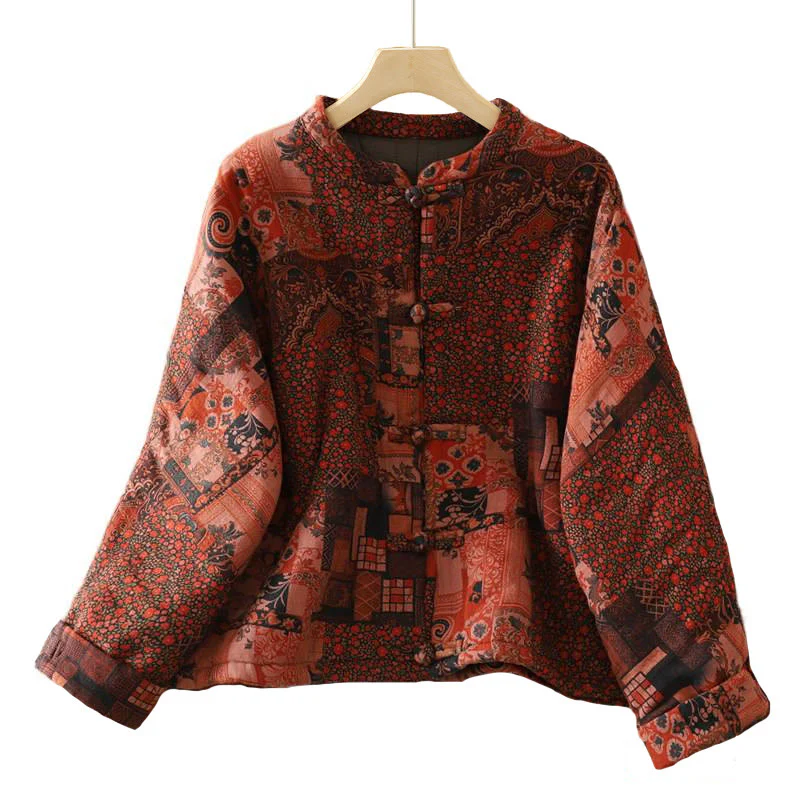 Giacca termica in cotone con bottoni a rana e maniche lunghe, motivo floreale etnico da donna Buddha Stones - Image 13