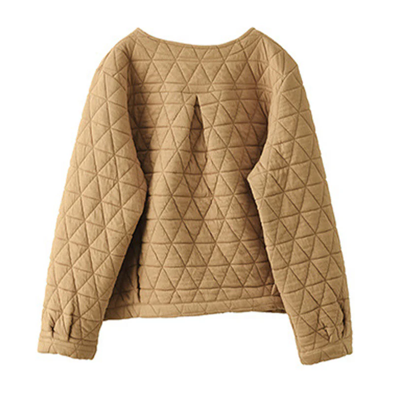 Giacca termica invernale da donna con maniche lunghe e motivo a rombi in cotone Buddha Stones, con tasche - Image 13