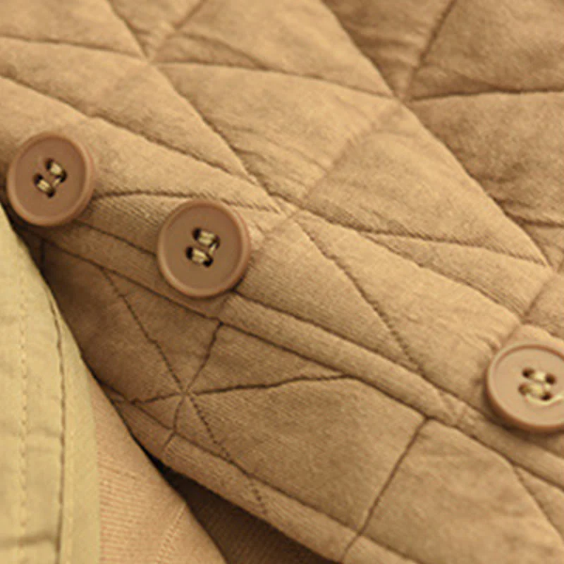 Giacca termica invernale da donna con maniche lunghe e motivo a rombi in cotone Buddha Stones, con tasche - Image 15