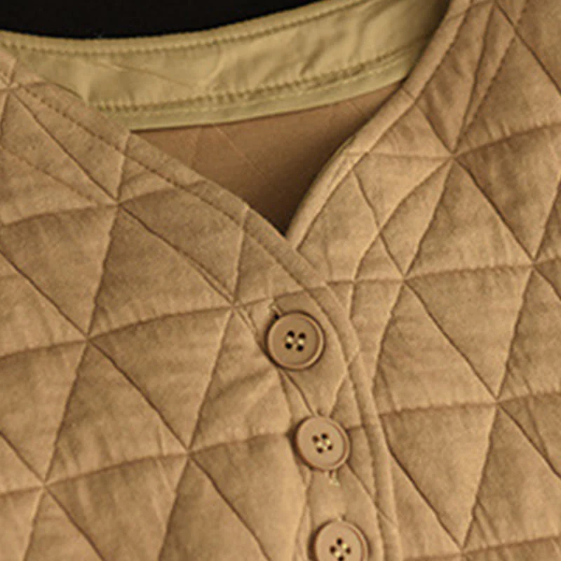 Giacca termica invernale da donna con maniche lunghe e motivo a rombi in cotone Buddha Stones, con tasche - Image 17