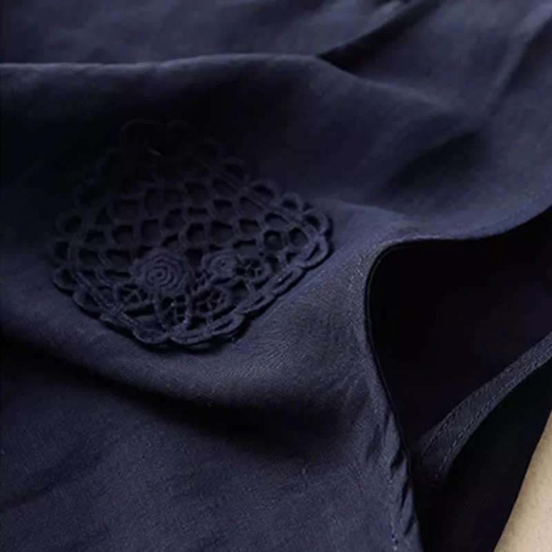 Gilet da donna in cotone e lino, senza maniche, con scollo rotondo, motivo patchwork con ricami a colori puri, motivo Buddha Stones - Image 9