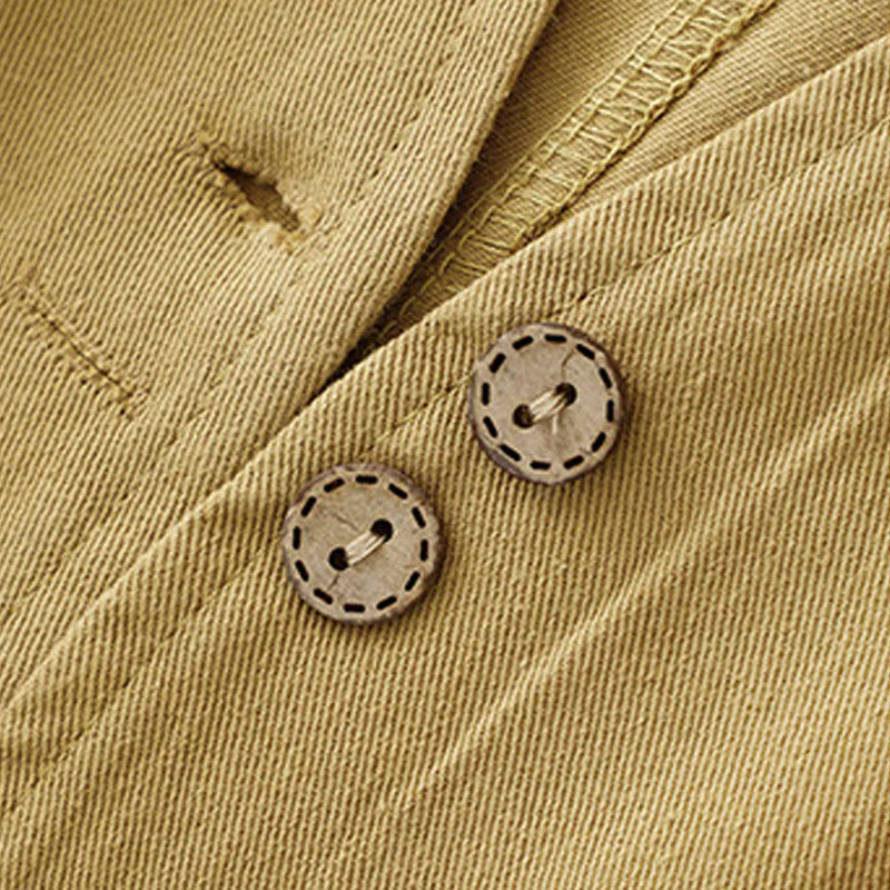 Gilet da donna in cotone senza maniche con tasche e bottoni frontali in tinta unita Buddha Stones - Image 5