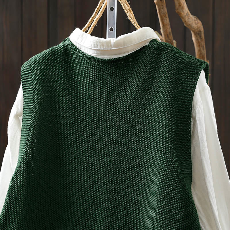 Gilet da donna in maglia di cotone senza maniche con ricamo a forma di albero di coniglio , Buddha Stones - Image 7