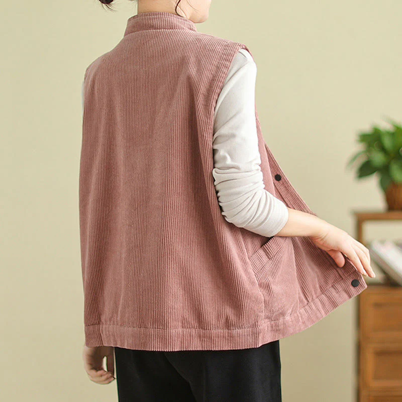 Gilet in velluto a coste di cotone Buddha Stones, senza maniche, da donna, con tasche - Image 12