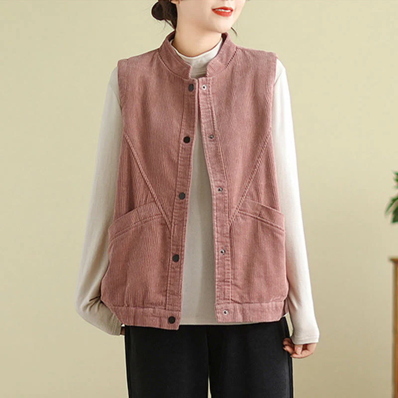Gilet in velluto a coste di cotone Buddha Stones, senza maniche, da donna, con tasche - Image 13