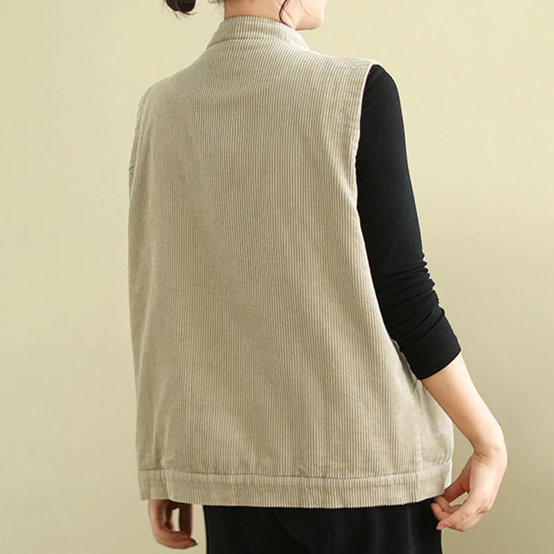 Gilet in velluto a coste di cotone Buddha Stones, senza maniche, da donna, con tasche - Image 4