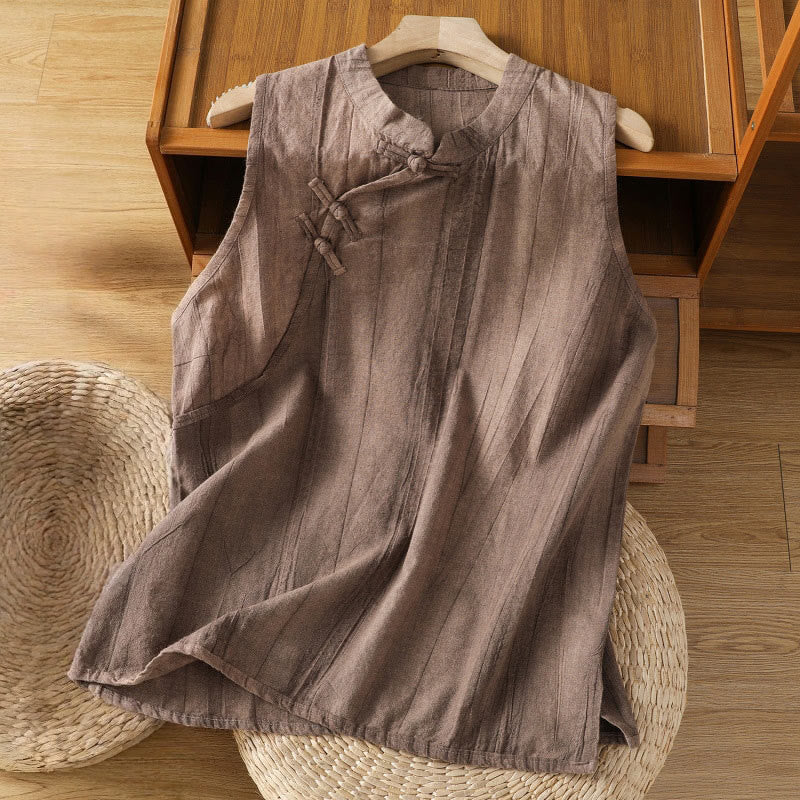 Gilet senza maniche in cotone da donna con design retrò a rana e bottoni Buddha Stones - Image 11