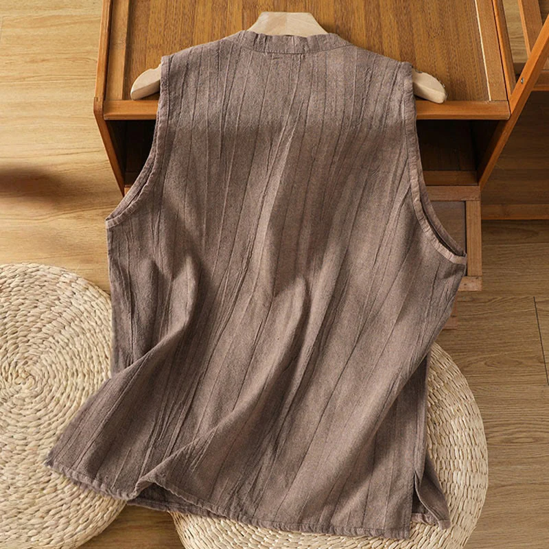 Gilet senza maniche in cotone da donna con design retrò a rana e bottoni Buddha Stones - Image 12