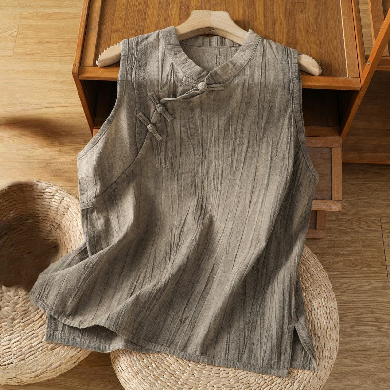 Gilet senza maniche in cotone da donna con design retrò a rana e bottoni Buddha Stones - Image 18