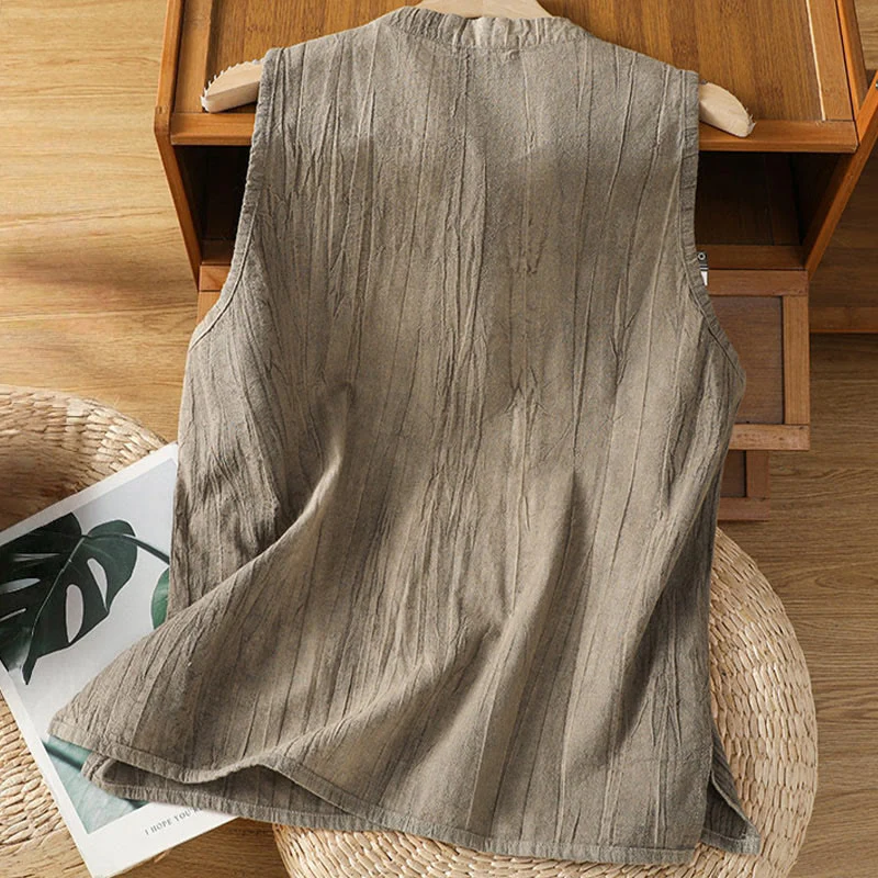 Gilet senza maniche in cotone da donna con design retrò a rana e bottoni Buddha Stones - Image 19