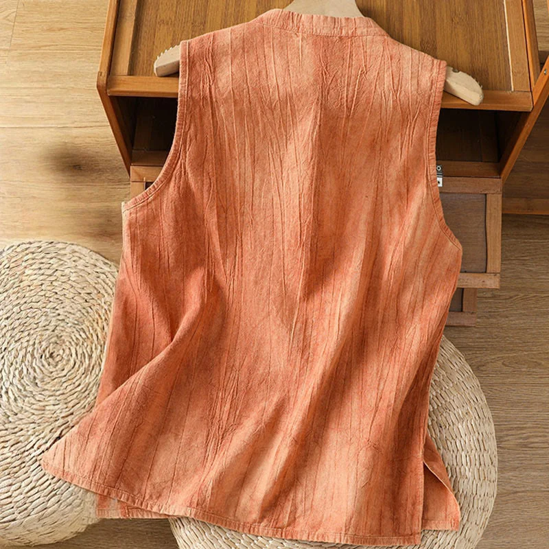 Gilet senza maniche in cotone da donna con design retrò a rana e bottoni Buddha Stones - Image 3