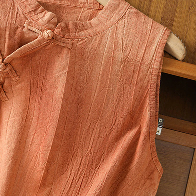 Gilet senza maniche in cotone da donna con design retrò a rana e bottoni Buddha Stones - Image 6