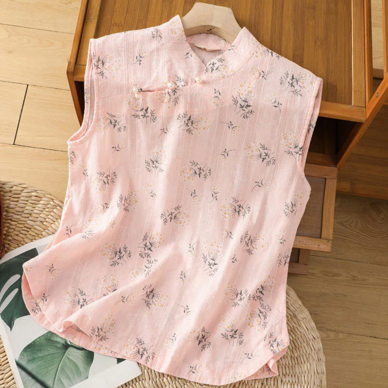 Gilet senza maniche in cotone da donna con motivo floreale a forma di rana cinese, motivo retrò con Buddha Stones - Image 11