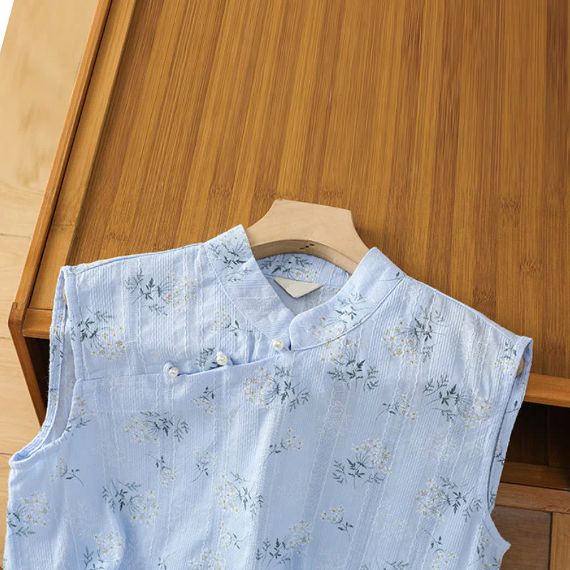 Gilet senza maniche in cotone da donna con motivo floreale a forma di rana cinese, motivo retrò con Buddha Stones - Image 28