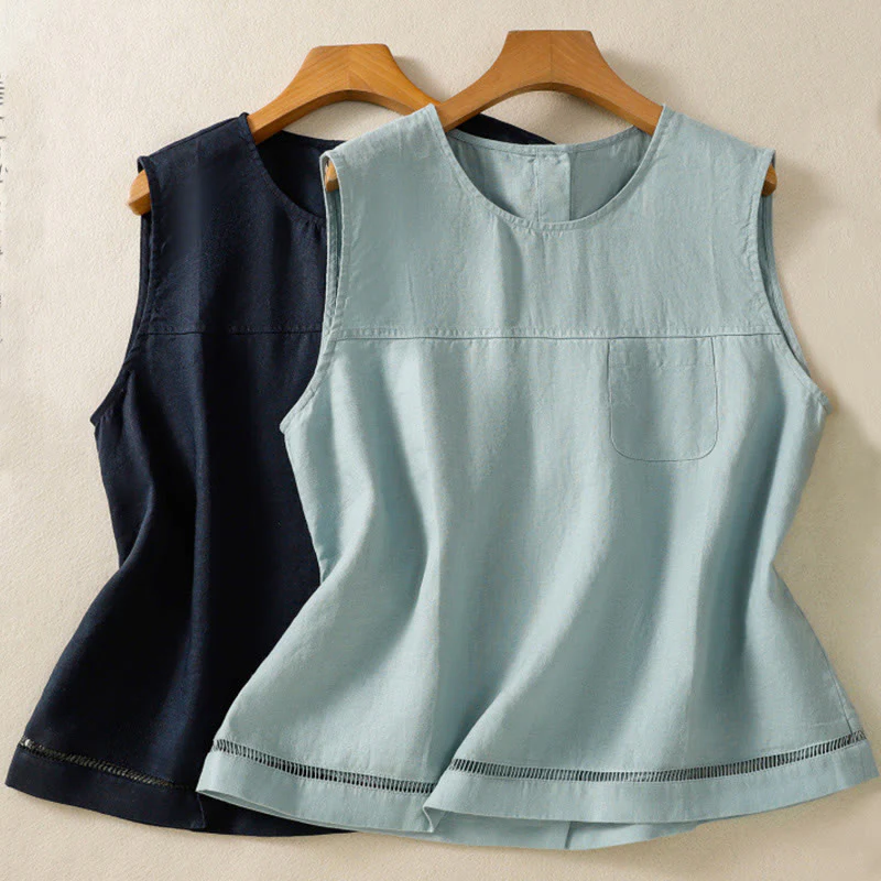 Gilet senza maniche in cotone da donna con scollo a giro semplice e bottoni, motivo Buddha Stones - Image 16