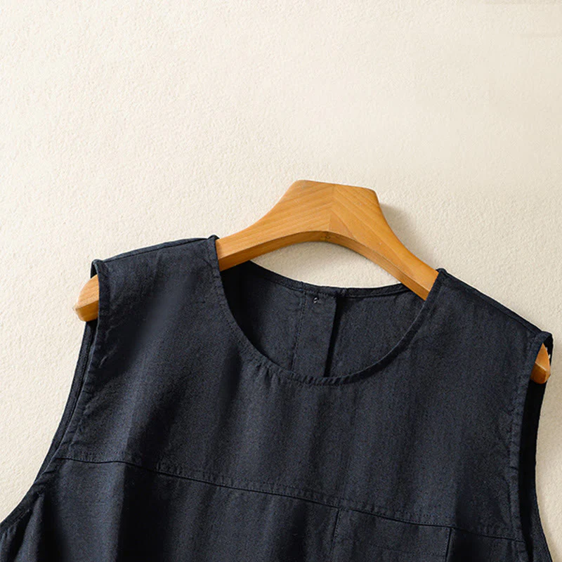 Gilet senza maniche in cotone da donna con scollo a giro semplice e bottoni, motivo Buddha Stones - Image 4