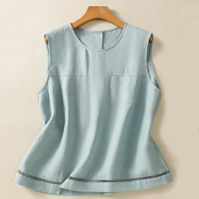 Gilet senza maniche in cotone da donna con scollo a giro semplice e bottoni, motivo Buddha Stones - Image 7