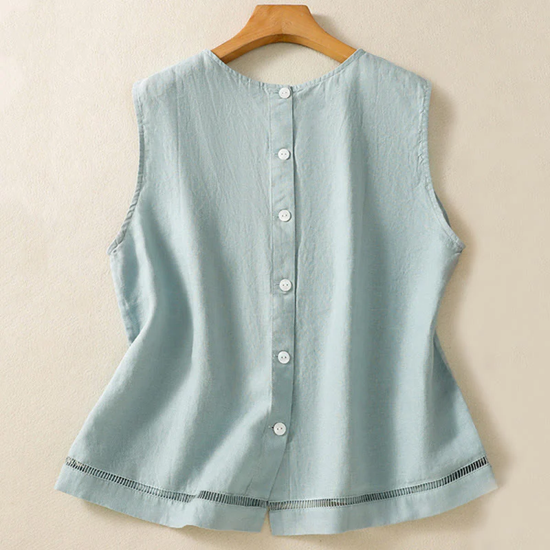 Gilet senza maniche in cotone da donna con scollo a giro semplice e bottoni, motivo Buddha Stones - Image 8