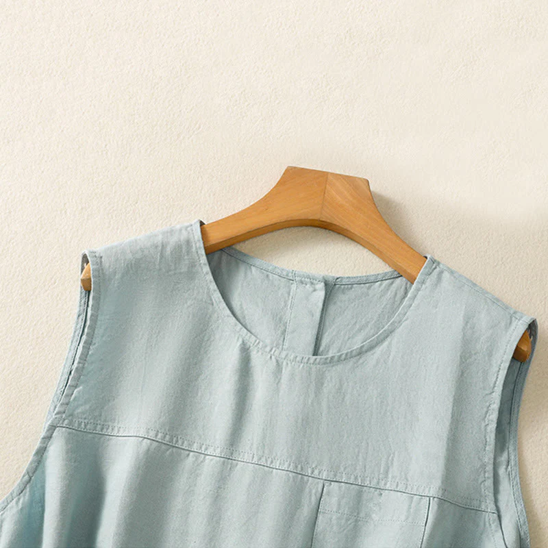 Gilet senza maniche in cotone da donna con scollo a giro semplice e bottoni, motivo Buddha Stones - Image 9