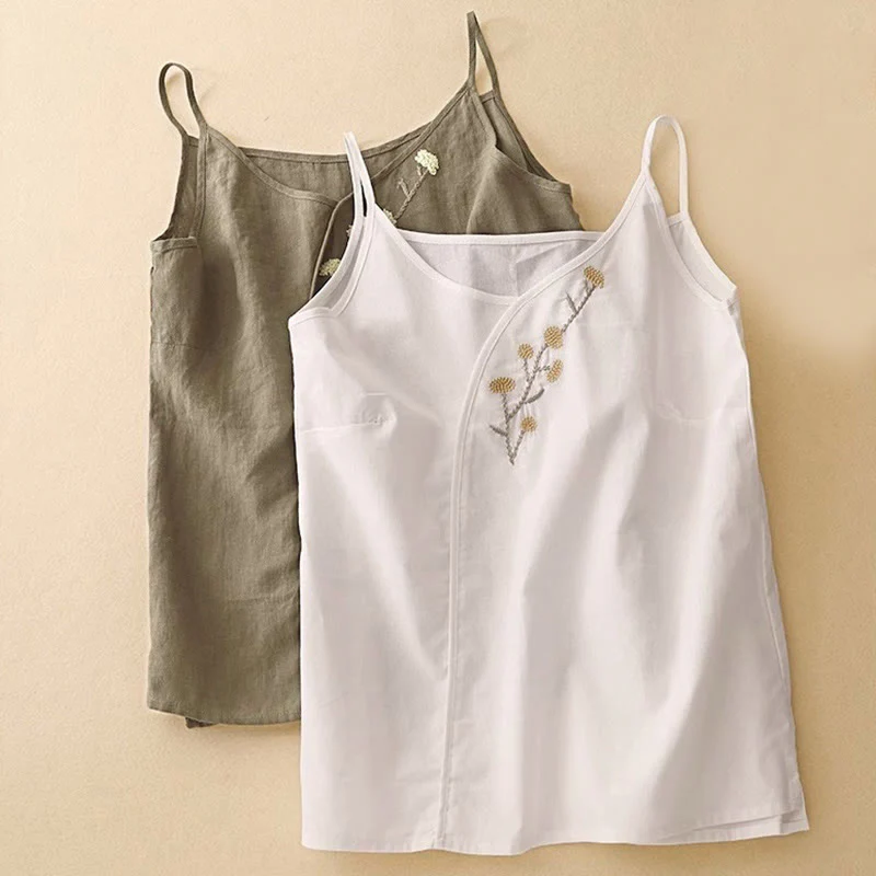 Gilet senza maniche in lino e cotone da donna con ricamo etnico e Buddha Stones, design asimmetrico - Image 12
