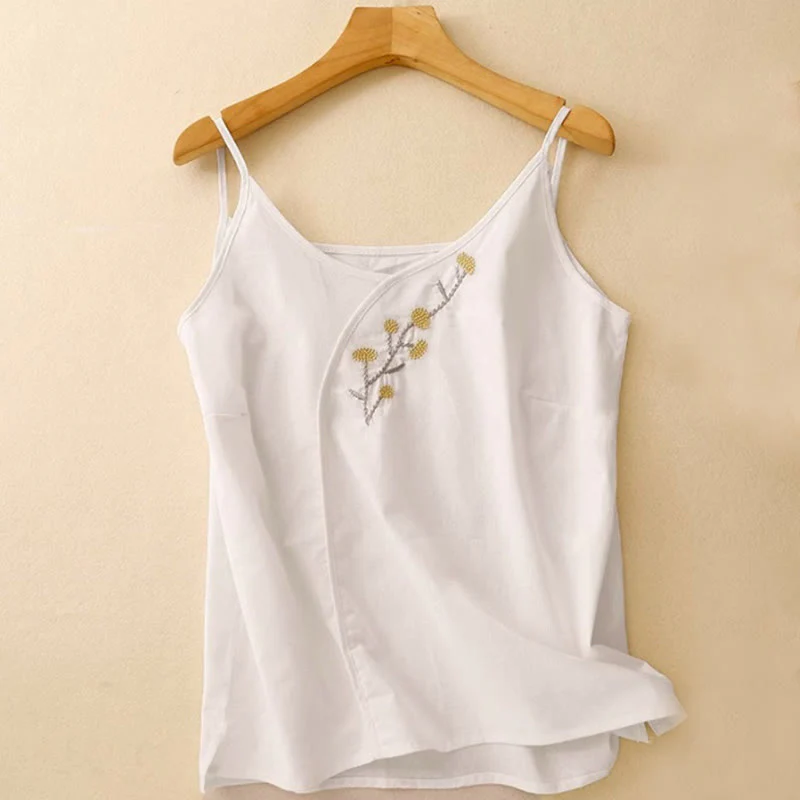 Gilet senza maniche in lino e cotone da donna con ricamo etnico e Buddha Stones, design asimmetrico - Image 8