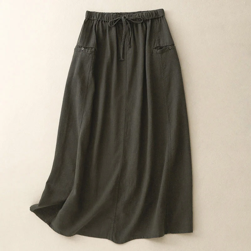 Gonna da donna in cotone con coulisse e vita elastica a trapezio, motivo Buddha Stones - Image 15