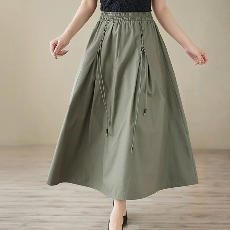 Gonna da donna in cotone con design plissettato, casual estivo, colore puro, Buddha Stones - Image 4