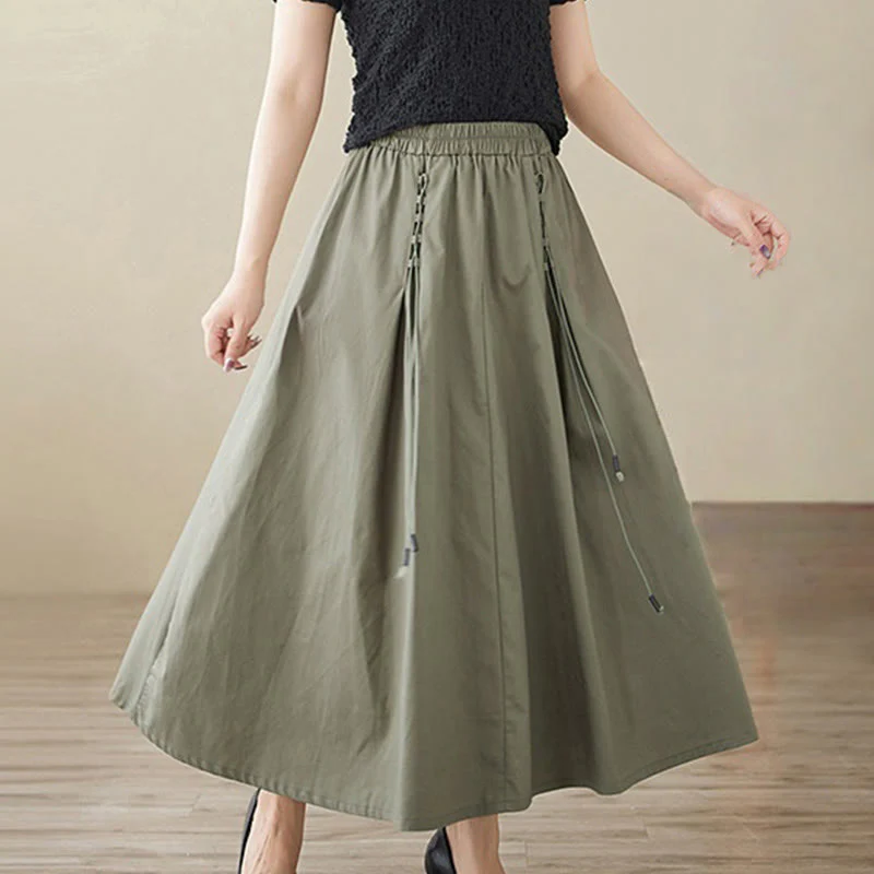 Gonna da donna in cotone con design plissettato, casual estivo, colore puro, Buddha Stones - Image 5
