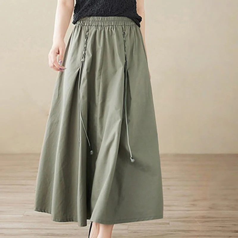 Gonna da donna in cotone con design plissettato, casual estivo, colore puro, Buddha Stones - Image 6
