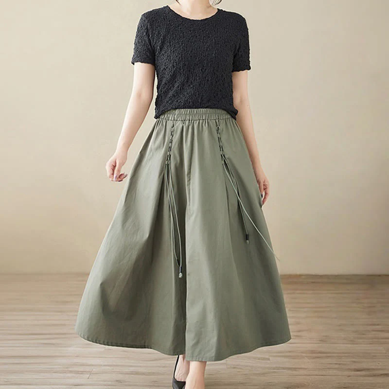 Gonna da donna in cotone con design plissettato, casual estivo, colore puro, Buddha Stones - Image 7