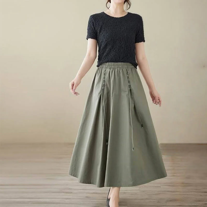 Gonna da donna in cotone con design plissettato, casual estivo, colore puro, Buddha Stones - Image 8