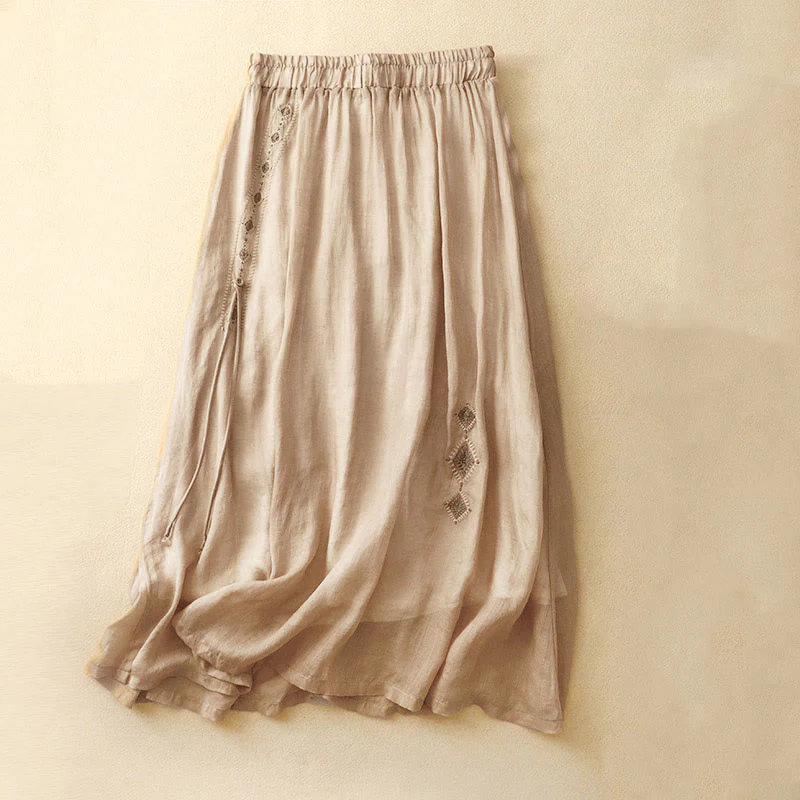 Gonna da donna in cotone e lino, lunghezza 7-8, con bottoni ricamati in stile etnico vintage Buddha Stones - Image 10