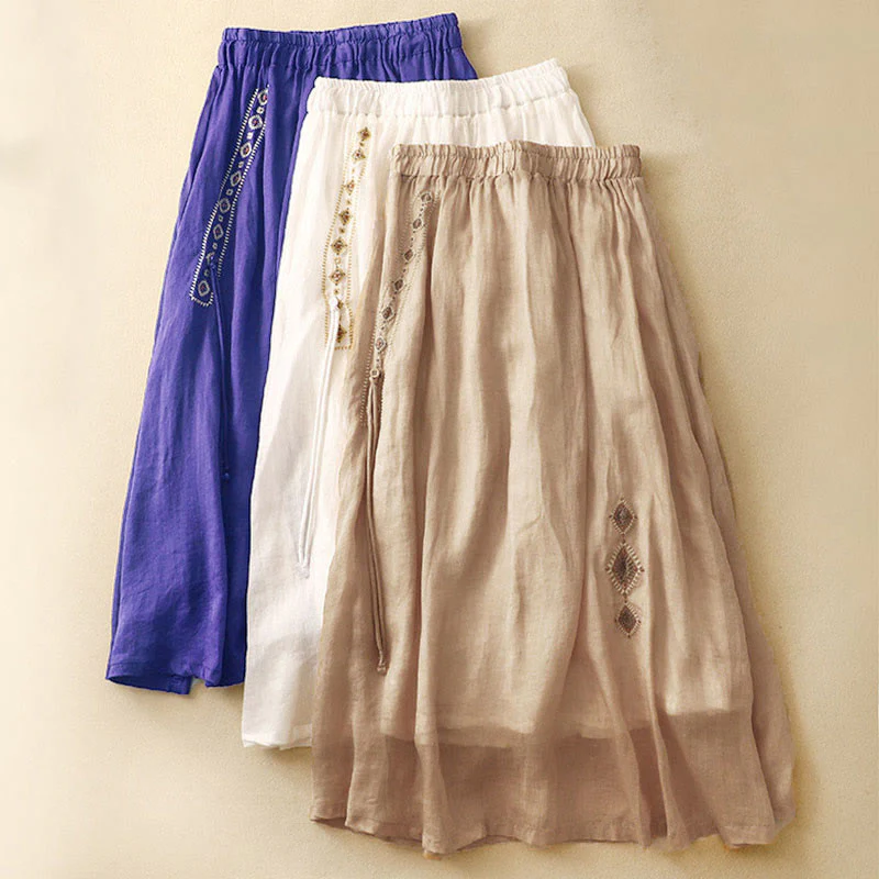 Gonna da donna in cotone e lino, lunghezza 7-8, con bottoni ricamati in stile etnico vintage Buddha Stones - Image 19
