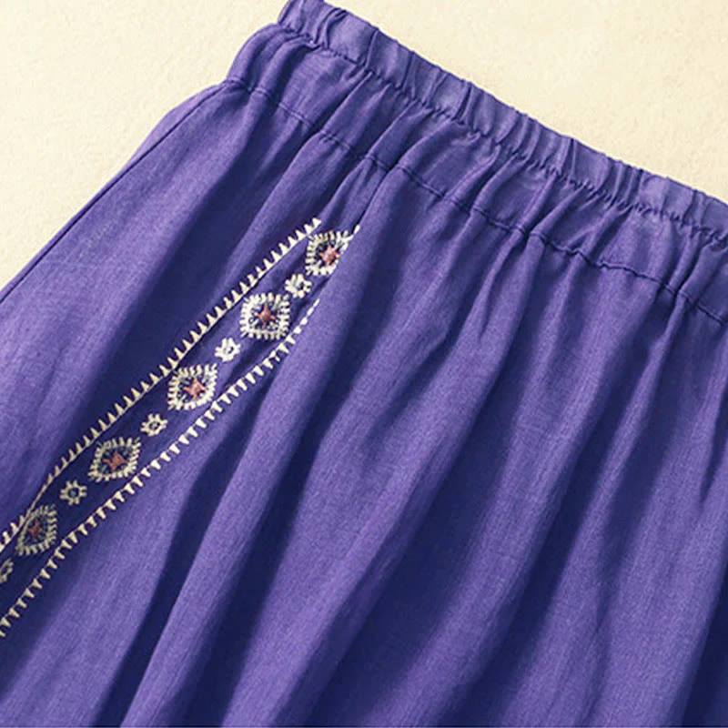 Gonna da donna in cotone e lino, lunghezza 7-8, con bottoni ricamati in stile etnico vintage Buddha Stones - Image 2