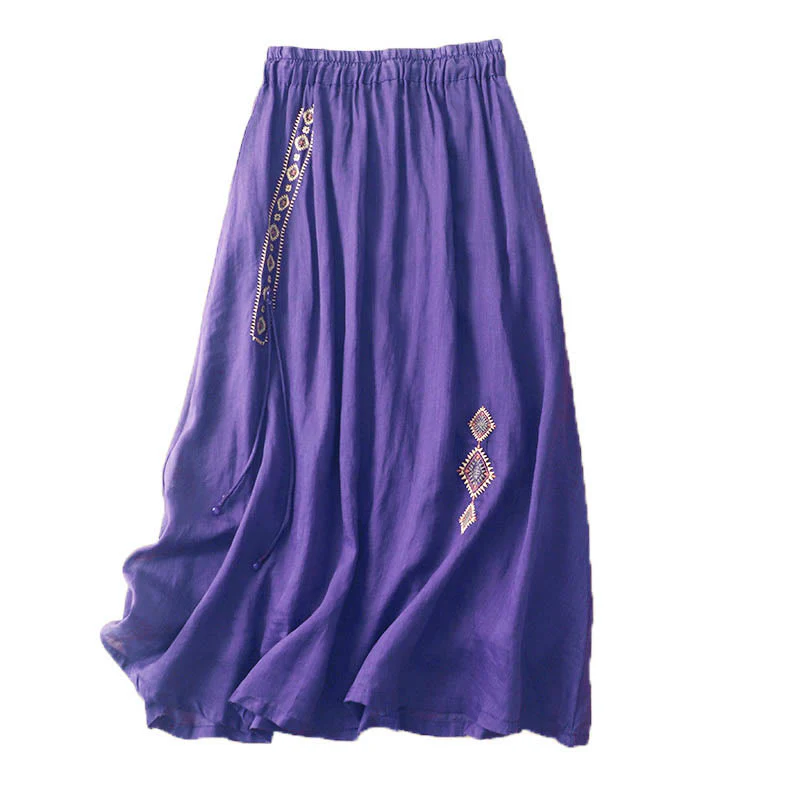 Gonna da donna in cotone e lino, lunghezza 7-8, con bottoni ricamati in stile etnico vintage Buddha Stones - Image 5