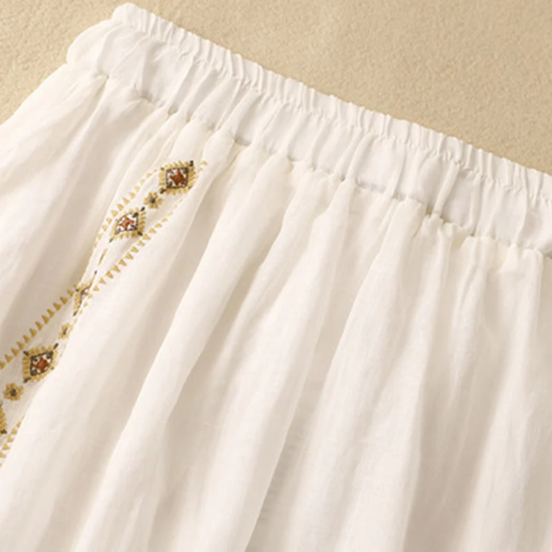 Gonna da donna in cotone e lino, lunghezza 7-8, con bottoni ricamati in stile etnico vintage Buddha Stones - Image 7