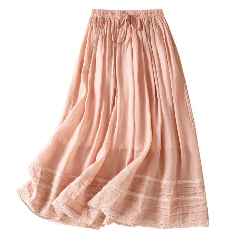 Gonna da donna in cotone e lino, lunghezza 7-8, con coulisse, in pizzo e Buddha Stones, modello patchwork estivo - Image 10