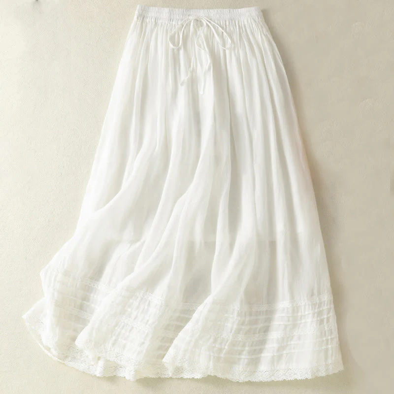 Gonna da donna in cotone e lino, lunghezza 7-8, con coulisse, in pizzo e Buddha Stones, modello patchwork estivo - Image 11