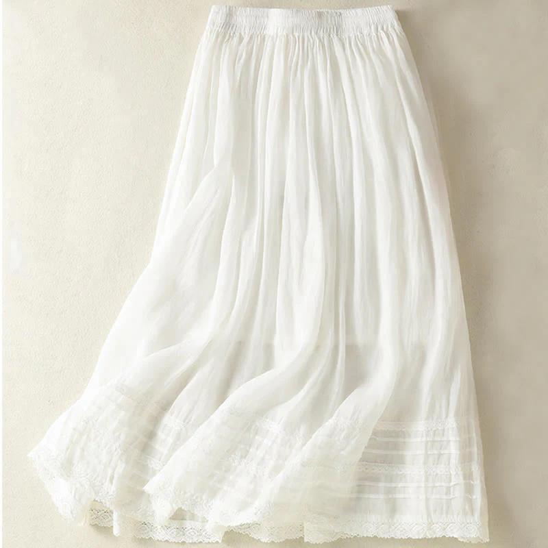 Gonna da donna in cotone e lino, lunghezza 7-8, con coulisse, in pizzo e Buddha Stones, modello patchwork estivo - Image 12