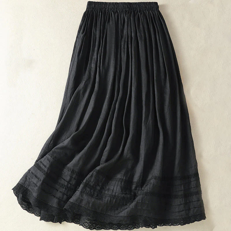Gonna da donna in cotone e lino, lunghezza 7-8, con coulisse, in pizzo e Buddha Stones, modello patchwork estivo - Image 21