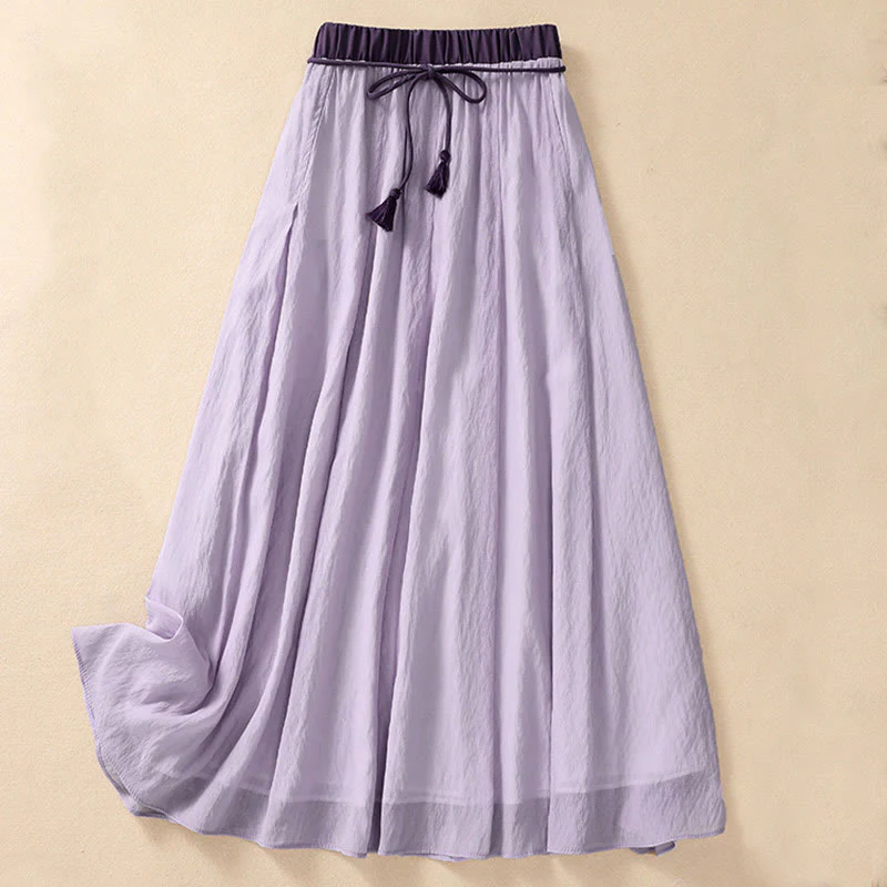 Gonna da donna in cotone e lino, lunghezza 7-8, con lacci, casual e a pieghe, in contrasto di colore, Buddha Stones - Image 17