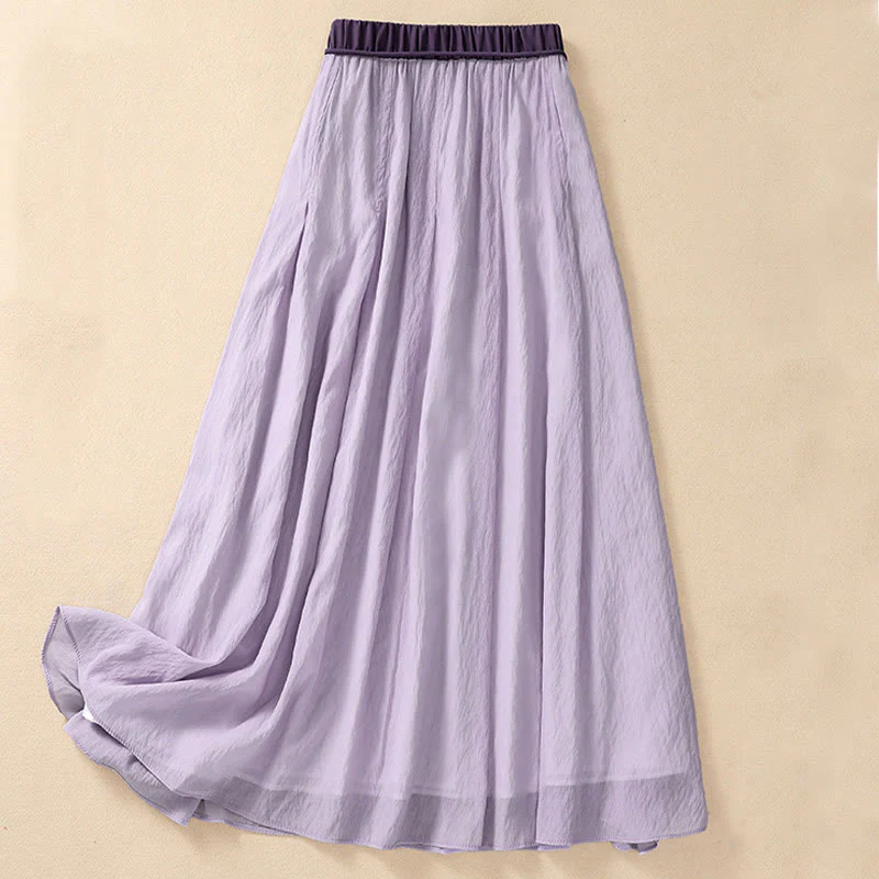 Gonna da donna in cotone e lino, lunghezza 7-8, con lacci, casual e a pieghe, in contrasto di colore, Buddha Stones - Image 18