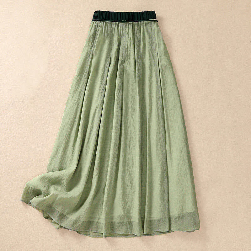 Gonna da donna in cotone e lino, lunghezza 7-8, con lacci, casual e a pieghe, in contrasto di colore, Buddha Stones - Image 24