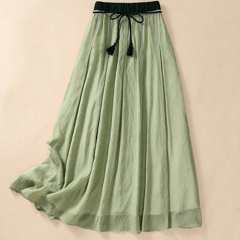 Gonna da donna in cotone e lino, lunghezza 7-8, con lacci, casual e a pieghe, in contrasto di colore, Buddha Stones - Image 25