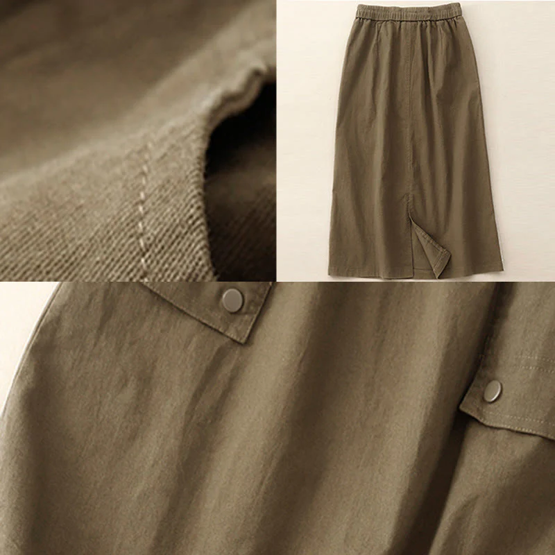 Gonna da donna in cotone e lino, lunghezza 7-8, con tasche, modello Buddha Stones Vintage, con coulisse e bottoni, modello Slide Slite - Image 5