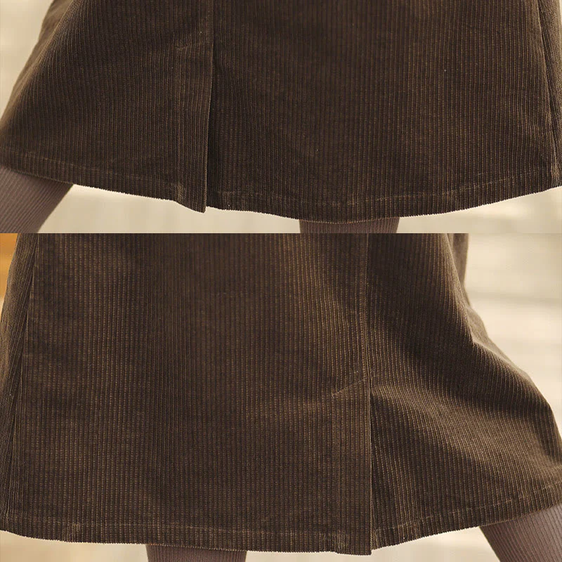 Gonna in velluto a coste da donna con tasche, lunghezza 7-8, colore puro, con elastico in vita Buddha Stones - Image 8