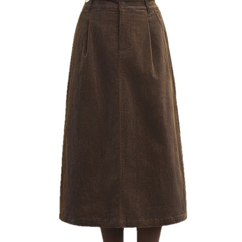 Gonna in velluto a coste da donna con tasche, lunghezza 7-8, colore puro, con elastico in vita Buddha Stones - Image 9