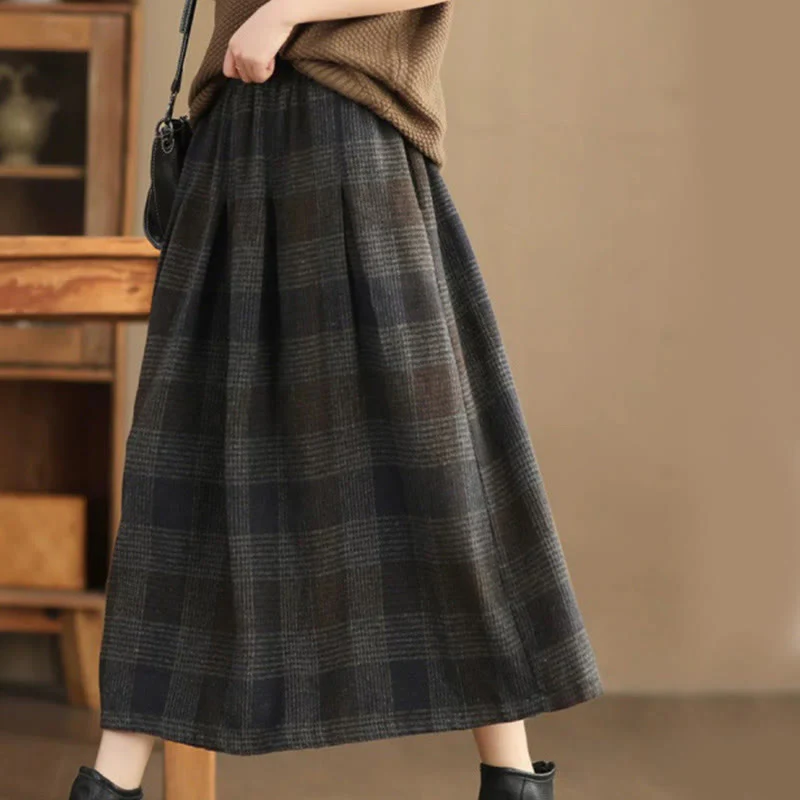Gonna invernale da donna in cotone termico con motivo scozzese Buddha Stones, lunghezza 7-8, con tasche - Image 16
