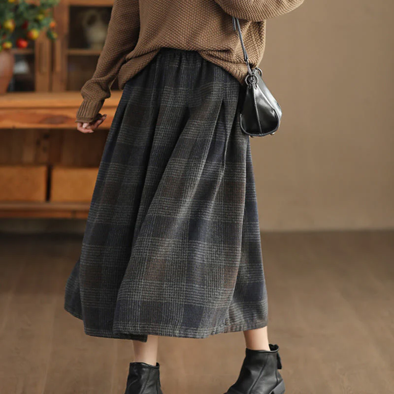 Gonna invernale da donna in cotone termico con motivo scozzese Buddha Stones, lunghezza 7-8, con tasche - Image 17