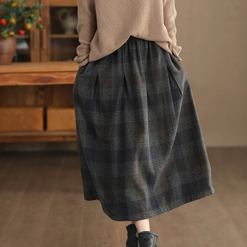Gonna invernale da donna in cotone termico con motivo scozzese Buddha Stones, lunghezza 7-8, con tasche - Image 20